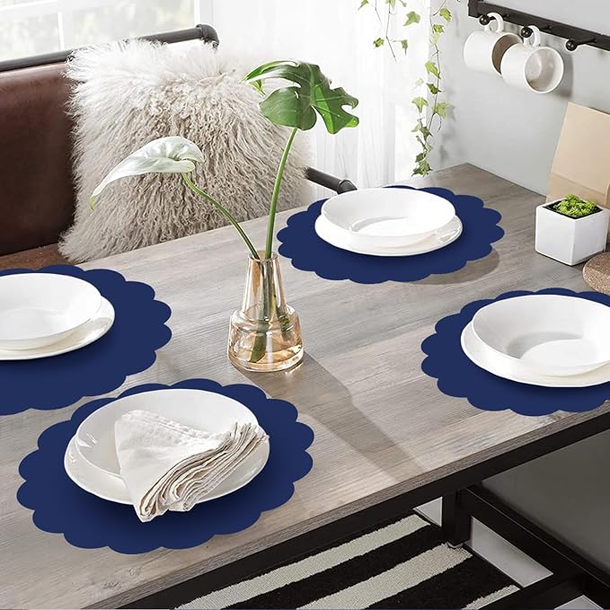 60 Pcs Navy Blue Paper Placemats, 13.5 Inch Disposable Scalloped Table Mats | - Image 5