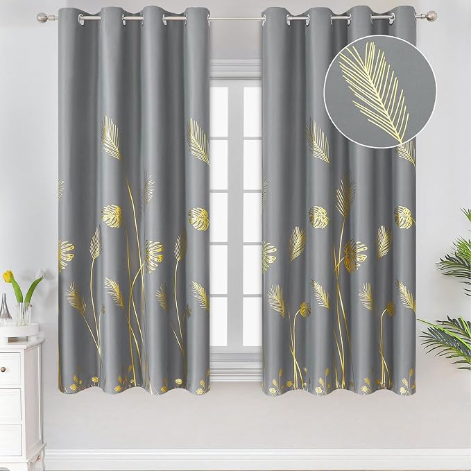 Gold Palm Leaf and Wheat Unique Design Pattern Blackout Curtains Energy Saving by ESTELARTEXTILER