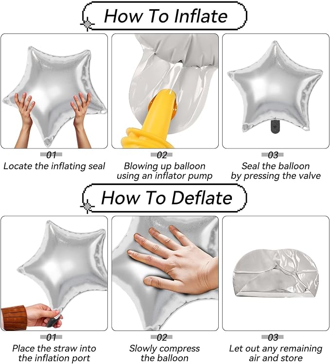Silver Star Balloons, 22/18/10 Inch Foil Balloons, Four-Pointed Large Balloon - Image 3