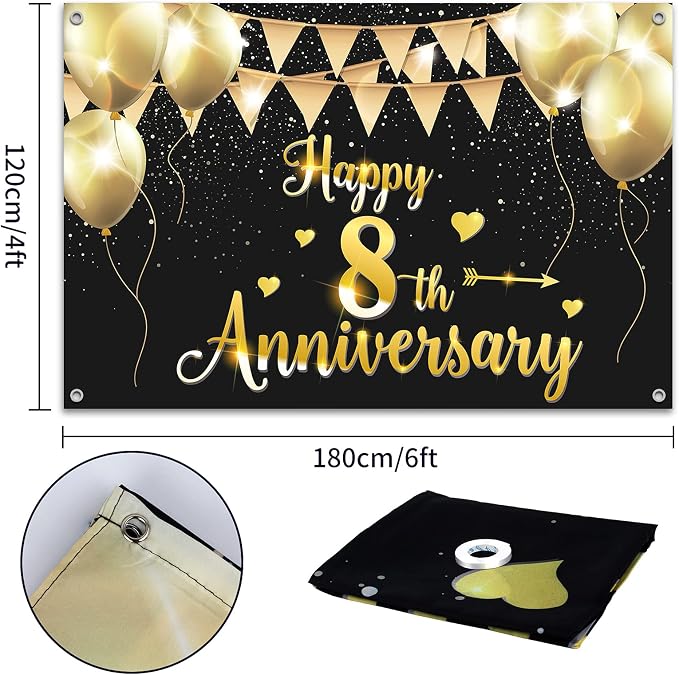 HAMIGAR 6x4ft Happy 8th Anniversary Banner Backdrop - Image 2