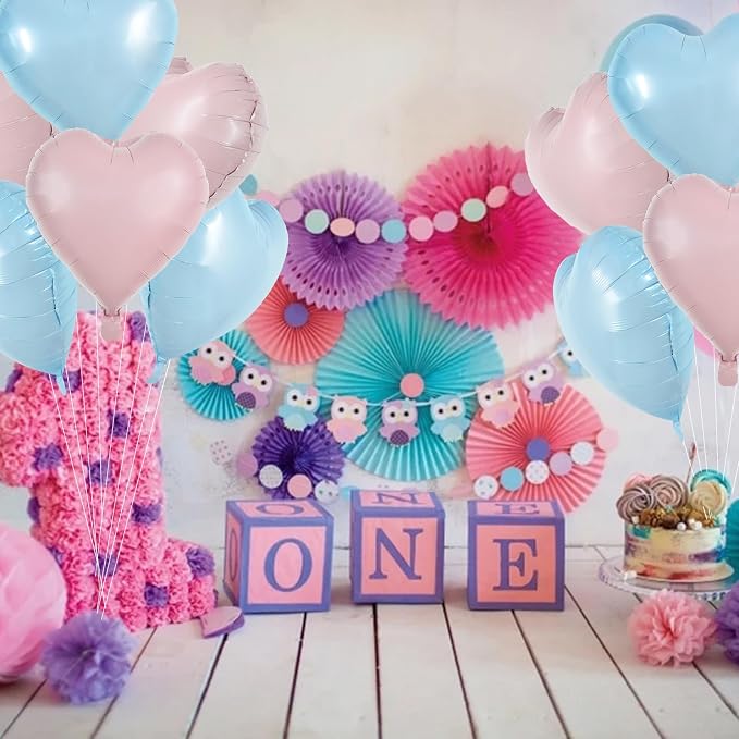 TONIFUL 15 Pcs Pink Blue Heart Balloons 18 Inch Heart Shape Foil Balloon | - Image 4