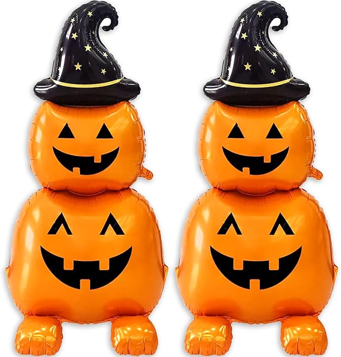 2Pcs Halloween Foil Balloons Standing Witch Stacked Pumpkin Balloons | Standing by Unknown