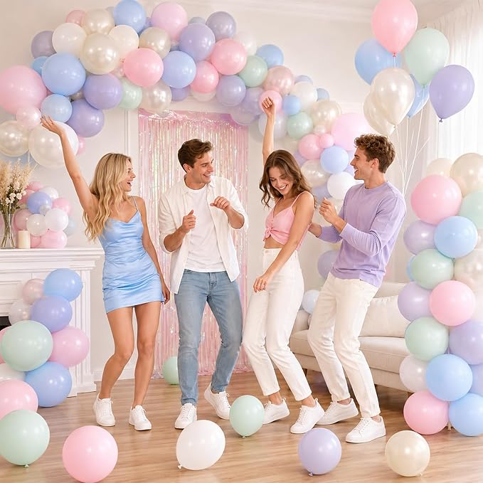 Pastel Balloons 60 Pcs Floral Pastel Light Pink Blue Green Grey Double Stuffed - Image 4