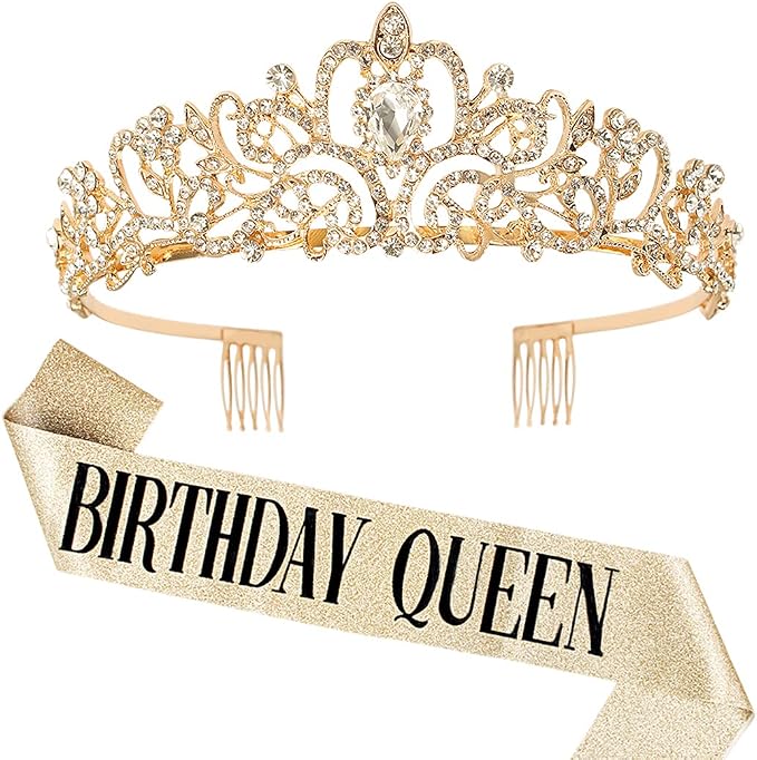 COCIDE Birthday Decorations for Women Sash and Tiara Crown for Party Gold | by COCIDE