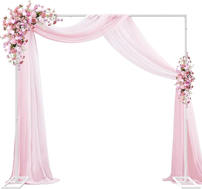 Wokceer Metal Heavy Duty Backrop Stand Square 8x8FT Adjustable Pipe and Drape Kit White Photo Booth Stand for Wedding Ceremony Birthday Party Photography Exhibition Celebration