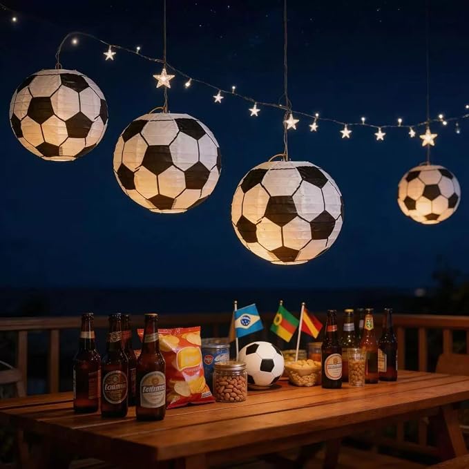 12Pcs 10 Inch Soccer Paper Lanterns Decorative Soccer Ball Hanging Round Paper - Image 5