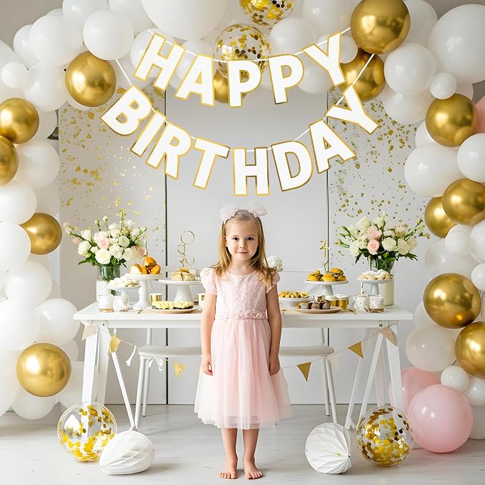 Pre-Strung Happy Birthday Banner White Party Decorations | adjustable cord - Image 6