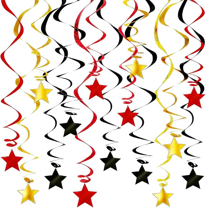 Red Black Gold Star Hanging Swirl Decorations by PARTVON