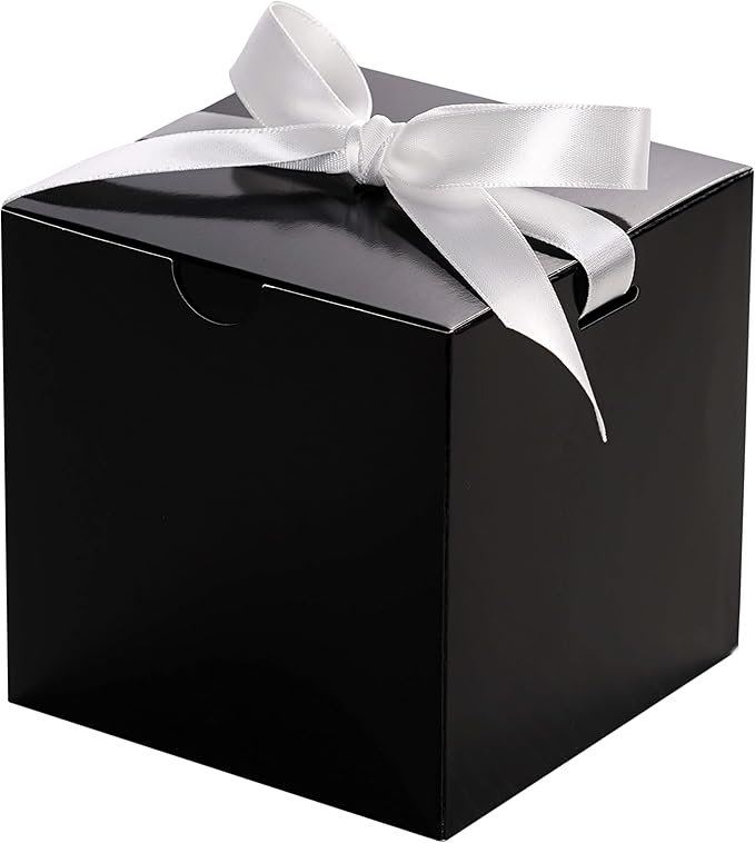 UnicoPak 50 Pack 4x4x4 Black Gift Boxes, Elegant Small Gift Boxes with Lids for Birthday Party Wedding Holiday Christmas, Gift Box for Ornaments Treats Candle Mug Crafting