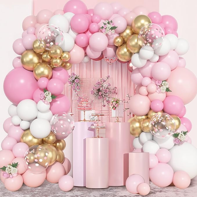 157Pcs Pink and White Balloons Garland Arch Kit Different Size | Pastel Pink - Image 3