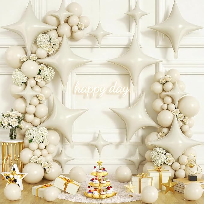 Cream Balloons, 26 Inch and 10 Inch Cream Stars Shaped Balloon - Image 4