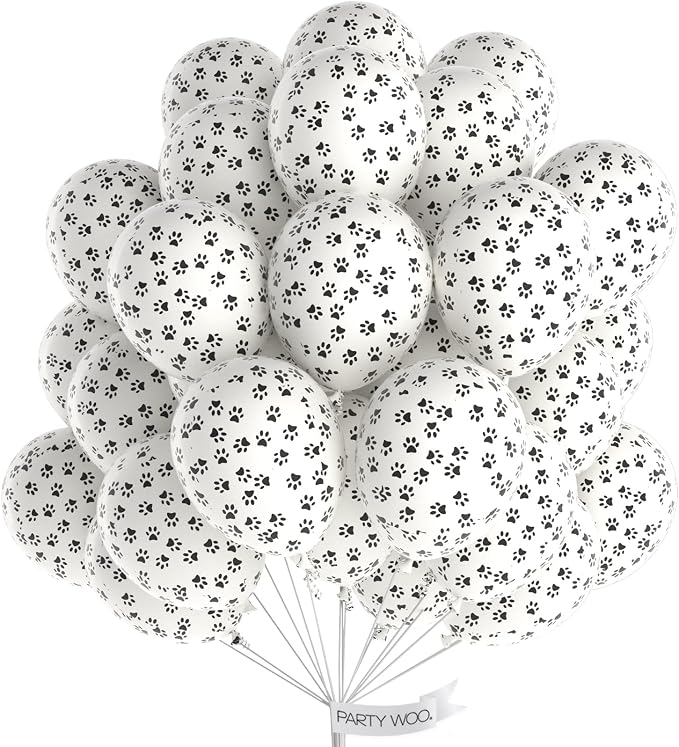 PartyWoo Paw Latex Matte Balloons 50pcs White Balloons Helium 12 Inch | Dog by PartyWoo