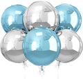 6Pcs Blue Silver Round Foil Balloons, 22inch 4D Metallic Silver Blue Balloons by vibzox