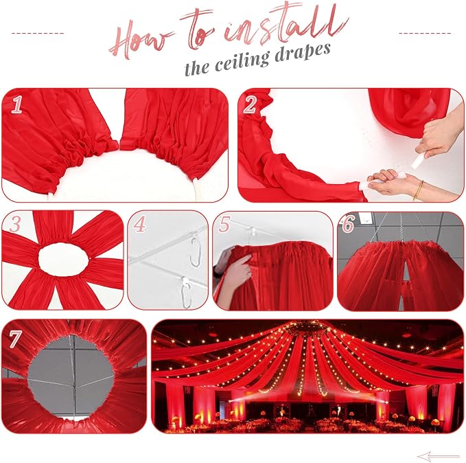 4 Panels Red Ceiling Drapes for Wedding Ceiling Drapes 5ftx30ft Wedding Arch - Image 7