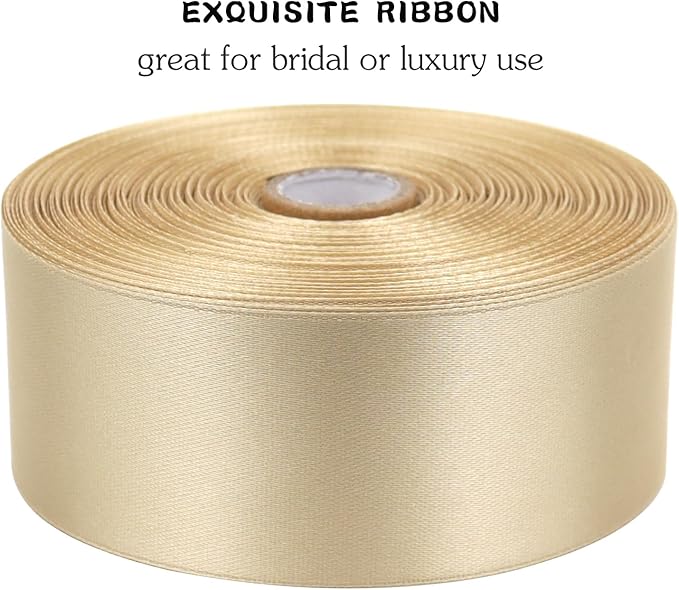 Champagne Solid Satin Ribbon 1-1/2 Inch 50 Yards Solid Polyester Fabric Ribbon for Gift Wrapping Wedding Christmas Baby Shower Birthday Party Decoration Handmade Immortal Flower Craft