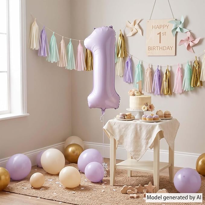 Cream Purple Number 1 Balloon 40 Inch, Foil Numeral - Image 7