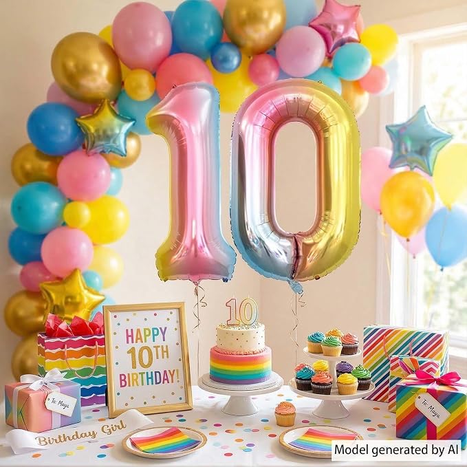 Rainbow Ombre Number 10 Balloon 40 Inch Pastel Foil Decor - Image 3