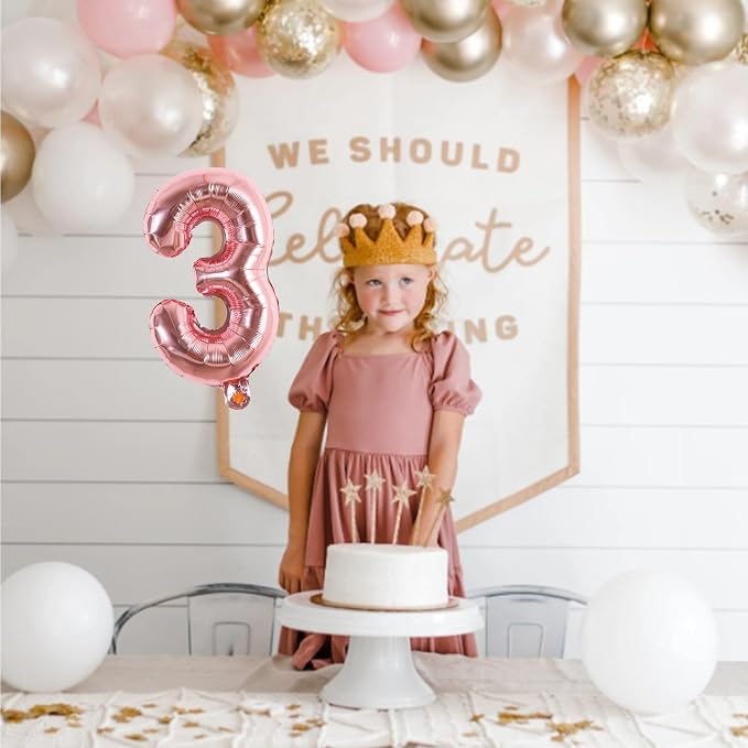 TONIFUL Number Balloon 16 Inch 10Pcs Rose Gold 0-9 Birthday Number Balloons | - Image 3