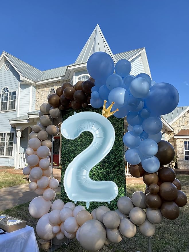 Number 2 Foil Balloon with Crown, 40-Inch Light Blue | Light blue number 2 foil - Image 4
