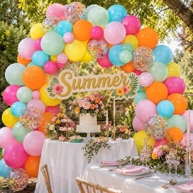 HILAVO Rainbow Balloons 12 Inch 55 Pcs Multicolor Colorful Balloon Hot Pink - Image 5