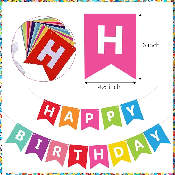Fecedy Colorful Happy Birthday Banner Bunting Pre-Strung No DIY - Image 6