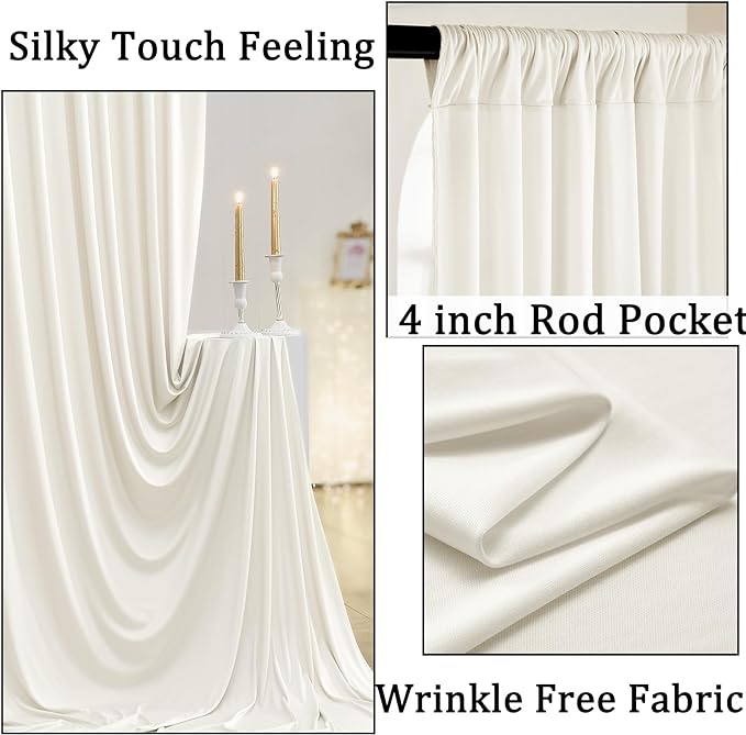 10ft x 10ft Wrinkle Free Ivory Backdrop Curtains - Image 2