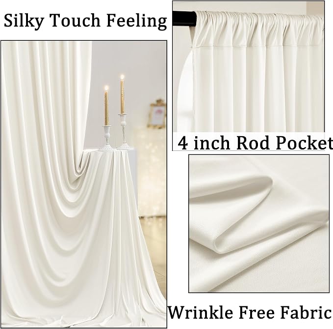 40ft x 10ft Wrinkle Free Ivory Backdrop Curtains - Image 2