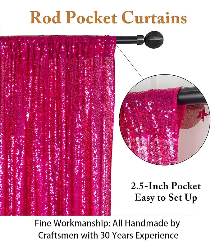 ShinyBeauty Sequin Curtain Fuchsia 4FTx8FT Sequin Photo Backdrop Hot Pink - Image 3