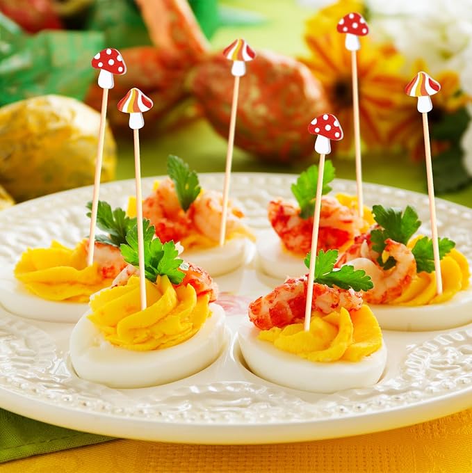100Pcs Mushroom Cocktail Picks Fairy Enchanted Forest Decorations Toothpicks - Image 6
