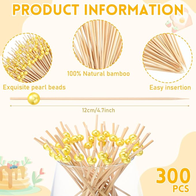 Reallnaive 300 Pcs Cocktail Pick Pearl Fancy Toothpick - Image 2