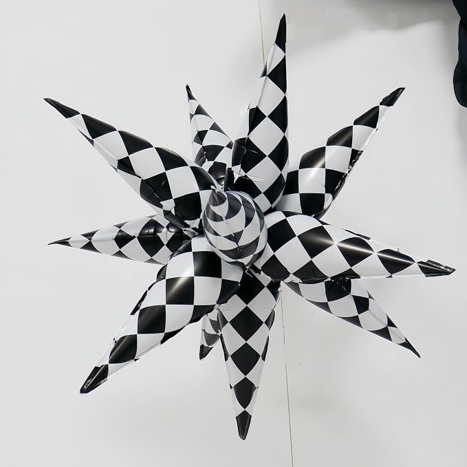 2 * 12 Pcs Black White Checkered Explosion Pointed Star Foil Balloons/Talladega - Image 3