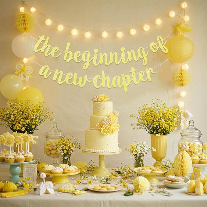 BEISHIDA Yellow Pre-Strung Glitter The Beginning of A New Chapter Banner | - Image 5