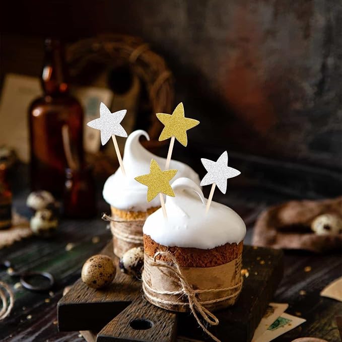Pistha 50 Pcs Star Cupcake Toppers Glitter Twinkle Star Cupcake Picks - Image 3