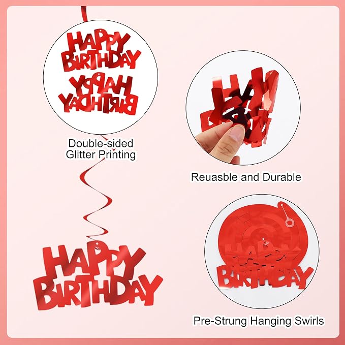 BEISHIDA 12 Pcs Happy Birthday Hanging Swirl Decorations - Image 3