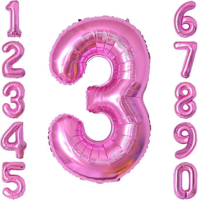 Pink Number 3 Balloon 40 Inch, Lustrous Foil Digit by Unknown