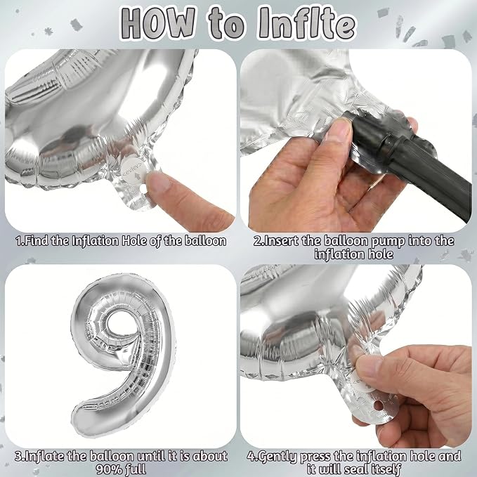 Silver Number 9 Balloon 40Inch, Sleek Metallic Foil - Image 5