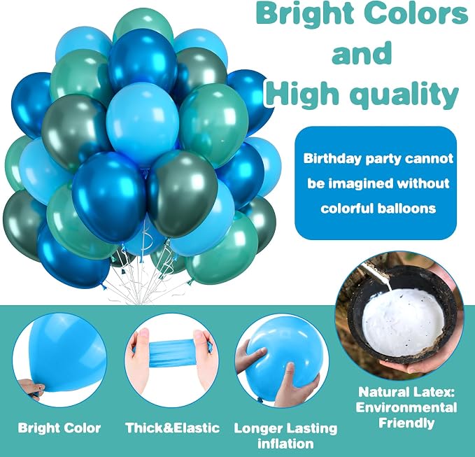Blue and Green Balloons for Birthday Wedding Decorations | 12-inch light blue - Image 6