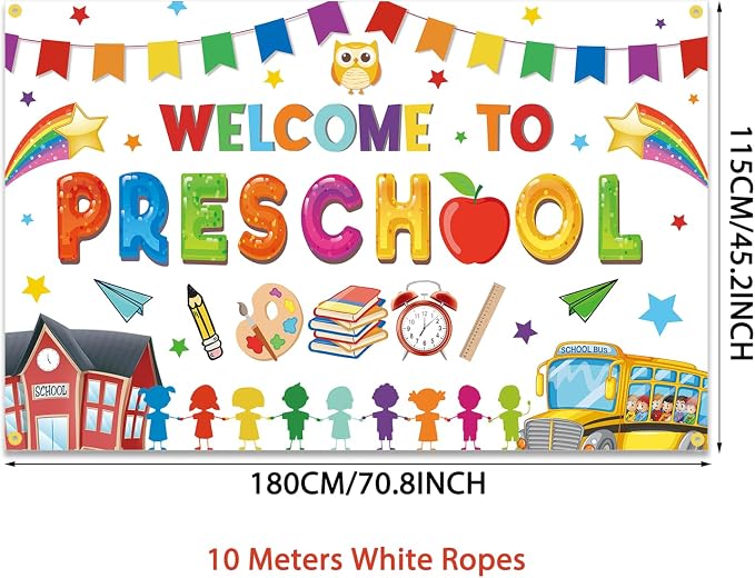 Welcome to Preschool Backdrop Banner First Day of School Party Decorations | - Image 2
