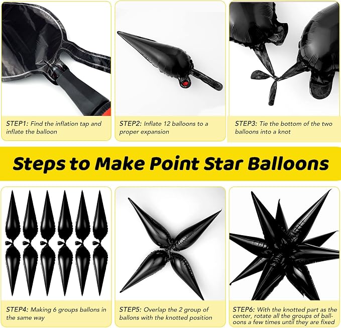 Black Star Balloons, Spike Cone Mylar Balloon - Image 4