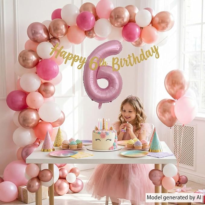 Pearlescent Pink Number6 Balloon 40Inch, Shiny Foil - Image 2