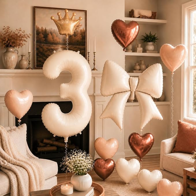 3rd Birthday Decorations for Girl Boy, Cream Number 3 Balloon - Image 4
