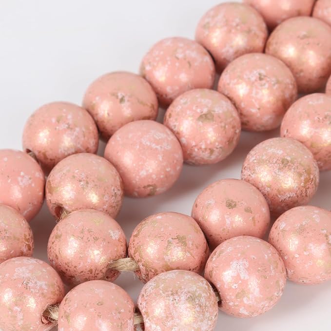 RAMIRABI Wooden Bead Garland, 39in Decorative Beads, Rose Dawn Gold | Natural - Image 5