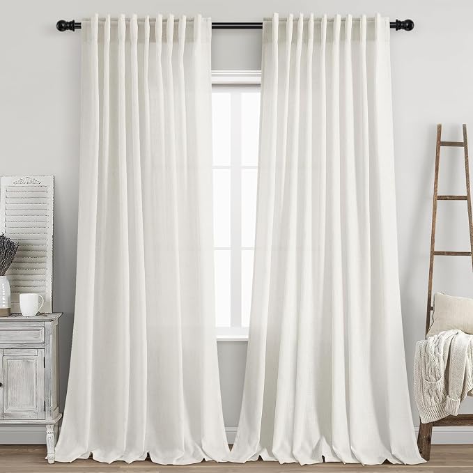 Beige White 102 Inch Linen Curtains by Nanspring