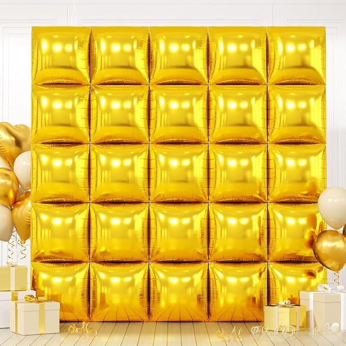 Metallic Gold Double Sided Square Foil Balloons Wall, 19 Inches Chrome Foil by FEYG