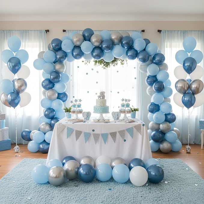60 Pcs Baby Blue and Silver Balloons, 12 Inch Light Blue Dusty Pale Blue White - Image 7