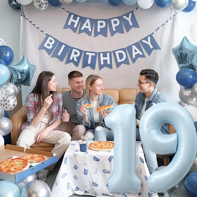Foil 19 Balloon, Light Baby Blue Big Number 19 Balloons - Image 4