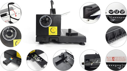 Rayson TD1202R Wire Binding Machine, 3:1 Pitch Round Hole Coil Binder Hole Punch, Compatible with Wire, Spiral, and Click Binding Spines, 32-Hole Punch, Punches 12 Sheets, Binds 120 Sheets