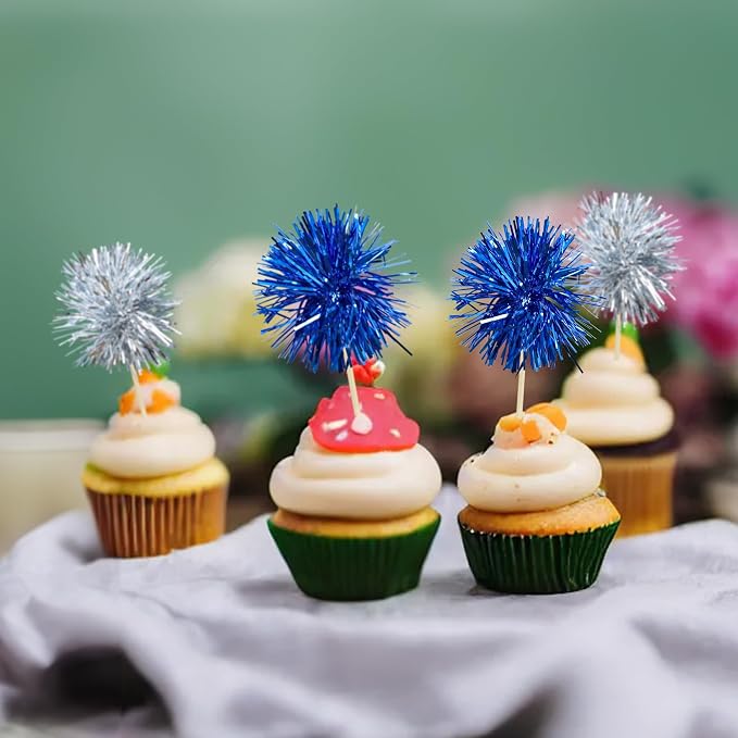 Gyufise 30Pcs Foil Firework Cupcake Toppers Sparkle Tinsel Cake Toppers Tinsel - Image 7