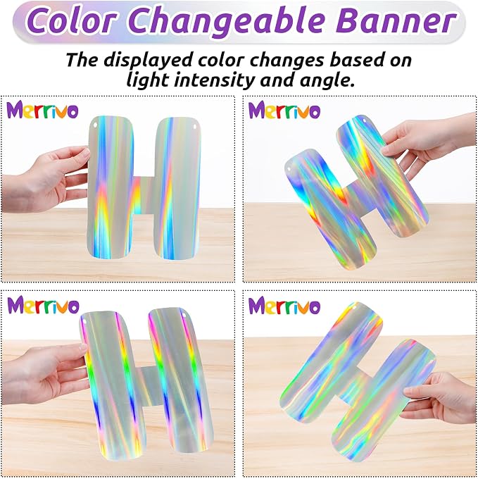 Iridescent Happy Birthday Banner, Pre-Strung Holographic Birthday Decorations - Image 3