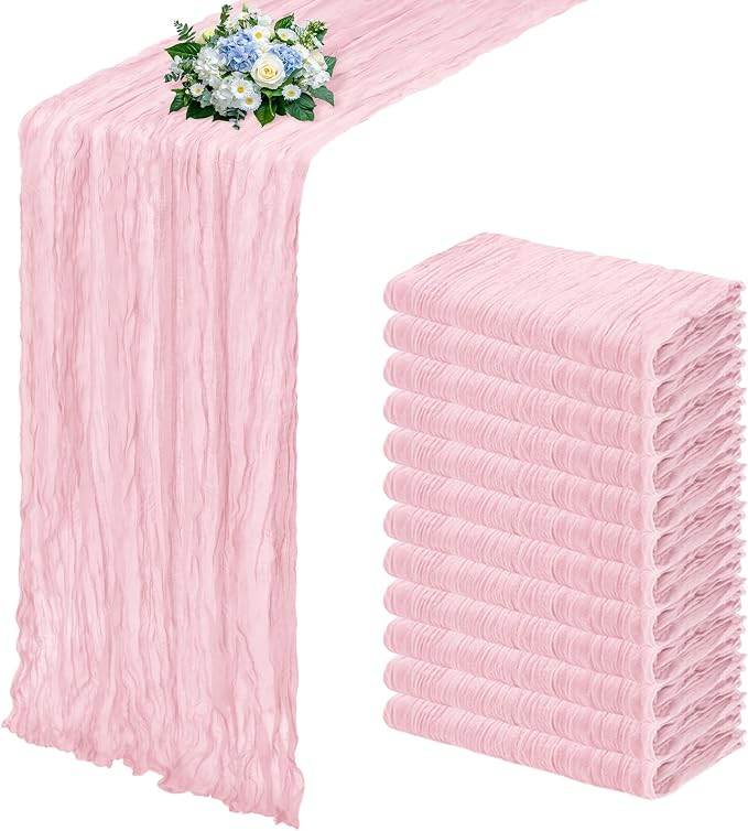12 Pack Light Pink Cheesecloth Table Runner 17x108 Inch Semi Sheer Boho Gauze by Unknown